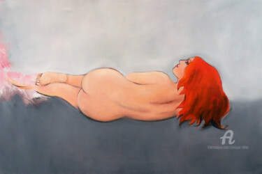 Pintura titulada "Nu sur fond gris N°5" por Philippe Alliet, Obra de arte original, Oleo Montado en Bastidor de camilla de m…