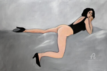 Pintura titulada "Nu sur fond gris N°2" por Philippe Alliet, Obra de arte original, Oleo Montado en Bastidor de camilla de m…