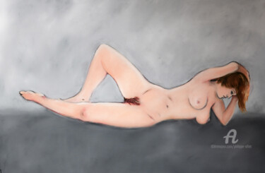 Картина под названием "Nu sur fond gris N°6" - Philippe Alliet, Подлинное произведение искусства, Масло Установлен на Деревя…