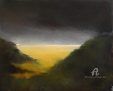 Painting titled "La plaine d'or" by Philippe Alliet, Original Artwork, Oil Mounted on Wood Stretcher frame