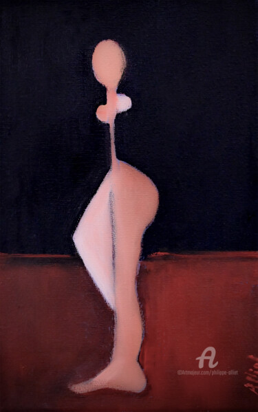 Painting titled "Femme en pied" by Philippe Alliet, Original Artwork, Oil Mounted on Wood Stretcher frame