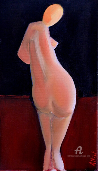 Painting titled "Femme callipyge" by Philippe Alliet, Original Artwork, Oil Mounted on Wood Stretcher frame