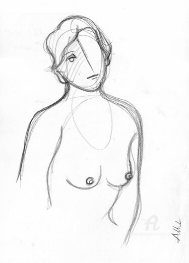 Desenho intitulada "Torse féminin nu-A…" por Philippe Alliet, Obras de arte originais, Lápis