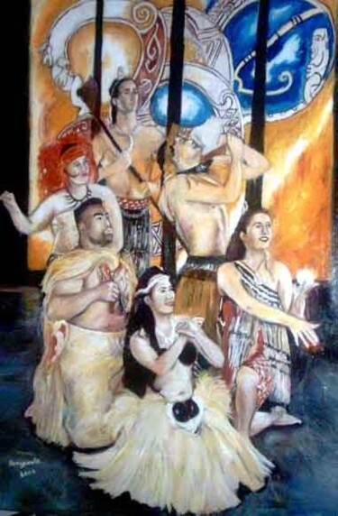 Peinture intitulée "les six maoris" par Philippe Bayle (chatinspire), Œuvre d'art originale
