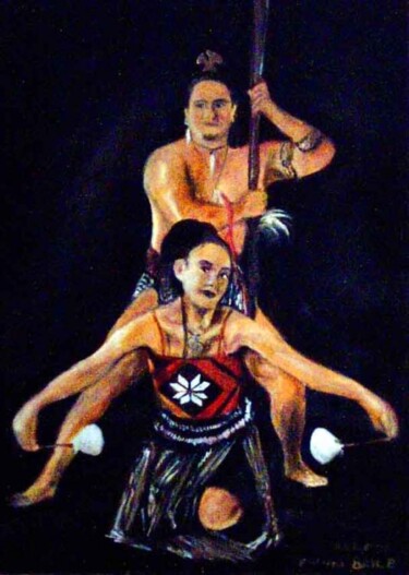 Peinture intitulée "couple maoris dansa…" par Philippe Bayle (chatinspire), Œuvre d'art originale, Autre