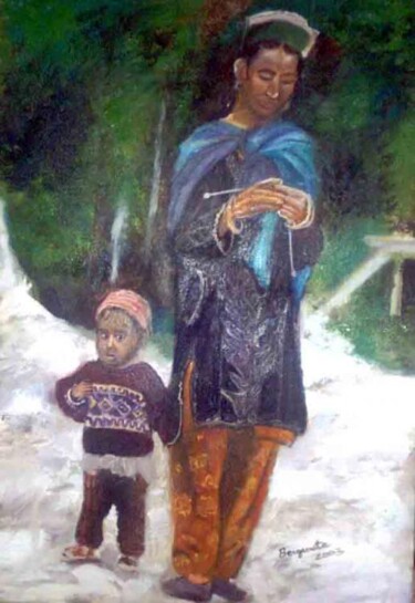 Peinture intitulée "l'enfant et sa mère" par Philippe Bayle (chatinspire), Œuvre d'art originale, Autre