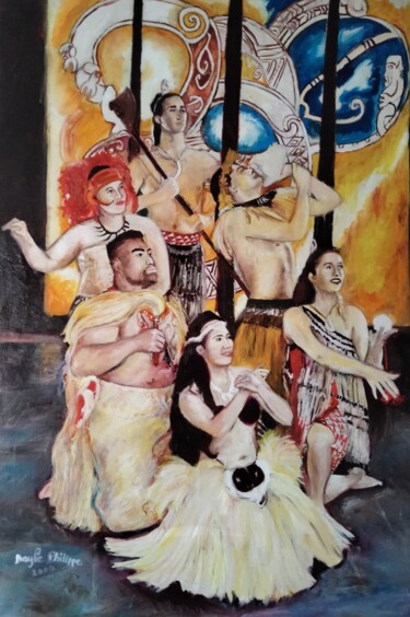 Peinture intitulée "les 6 maoris" par Philippe Bayle (chatinspire), Œuvre d'art originale, Huile