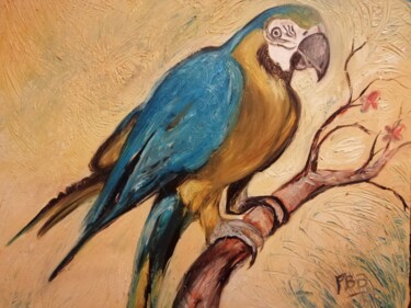Peinture intitulée "le perroquet jaune…" par Philippe Bayle (chatinspire), Œuvre d'art originale, Huile Monté sur Châssis en…