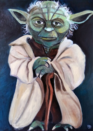 Peinture intitulée "maitre yoda le pens…" par Philippe Bayle (chatinspire), Œuvre d'art originale, Huile