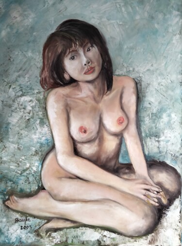 Peinture intitulée "jeune asiatique nue" par Philippe Bayle (chatinspire), Œuvre d'art originale, Huile