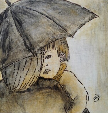 Painting titled "Sous la pluie" by Philippe Bourney, Original Artwork, Acrylic