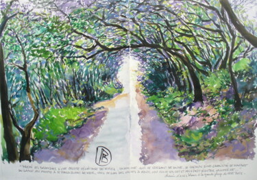 Painting titled "" Arbres sur le che…" by Philippe Brobeck, Original Artwork, Watercolor