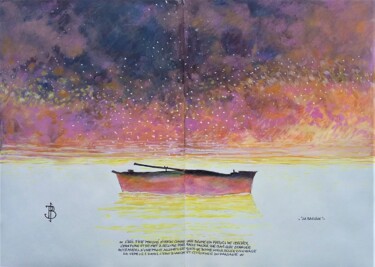 Pittura intitolato "" la barque"" da Philippe Brobeck, Opera d'arte originale, Poesia