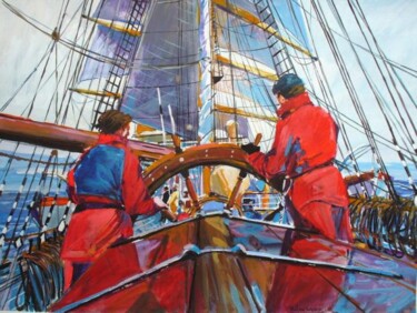 Peinture intitulée "la barre voilier So…" par Philippe Brobeck, Œuvre d'art originale, Gouache