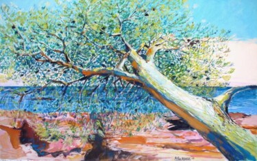 Painting titled "L'arbre au bord" by Philippe Brobeck, Original Artwork, Gouache