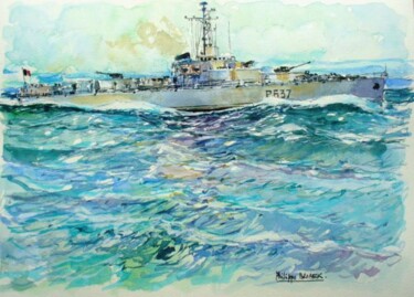 Peinture intitulée "l'escorteur côtier…" par Philippe Brobeck, Œuvre d'art originale, Aquarelle