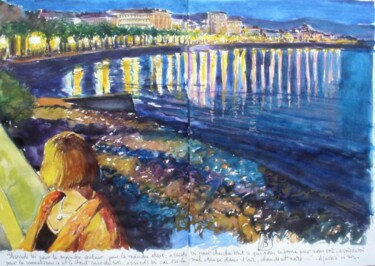 Painting titled "Ajaccio un soir" by Philippe Brobeck, Original Artwork, Watercolor