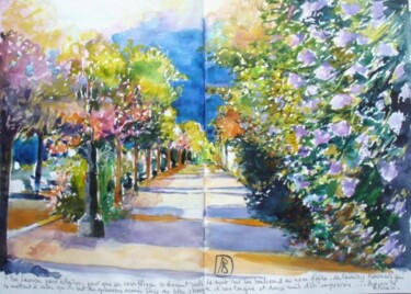 Painting titled "Ajaccio le boulevar…" by Philippe Brobeck, Original Artwork, Watercolor