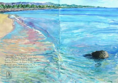 Painting titled "une plage" by Philippe Brobeck, Original Artwork, Watercolor