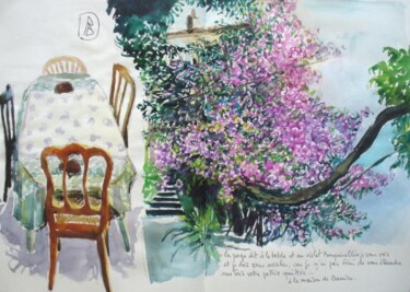 Painting titled "le Bougainvillée" by Philippe Brobeck, Original Artwork, Watercolor