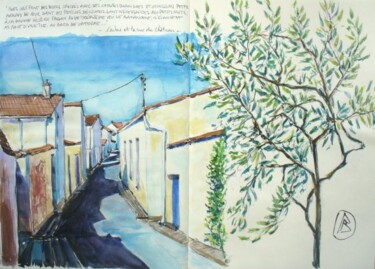 Painting titled "" L'arbre et la rue…" by Philippe Brobeck, Original Artwork, Watercolor