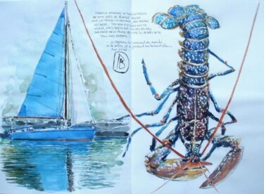 Peinture intitulée "" La barque et le h…" par Philippe Brobeck, Œuvre d'art originale, Aquarelle