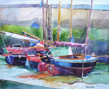 Painting titled ""petites barques Br…" by Philippe Brobeck, Original Artwork, Watercolor
