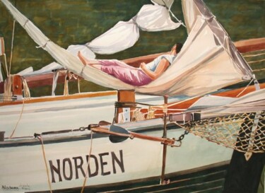 Peinture intitulée ""la sièste voilier…" par Philippe Brobeck, Œuvre d'art originale, Huile