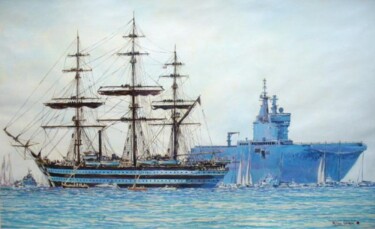 Painting titled "" BPC Tall Ship Rac…" by Philippe Brobeck, Original Artwork, Gouache