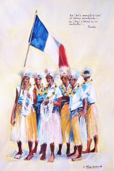 Pintura intitulada ""Tahitiens aux coul…" por Philippe Brobeck, Obras de arte originais, Guache