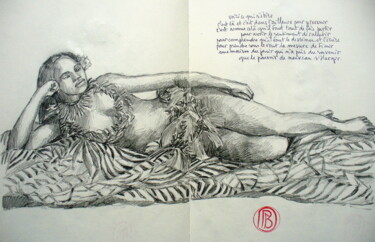 Рисунок под названием ""Jeune tahitienne a…" - Philippe Brobeck, Подлинное произведение искусства, Карандаш