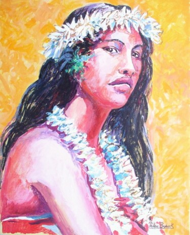 Peinture intitulée ""Tahitienne au coll…" par Philippe Brobeck, Œuvre d'art originale, Acrylique