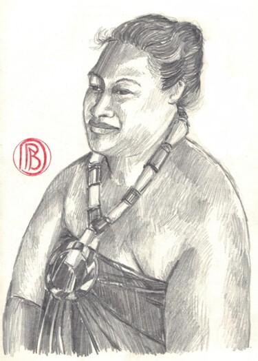 Tekening getiteld ""Tahitienne au coll…" door Philippe Brobeck, Origineel Kunstwerk, Potlood