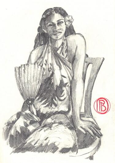Рисунок под названием ""Tahitienne à l'éve…" - Philippe Brobeck, Подлинное произведение искусства, Карандаш