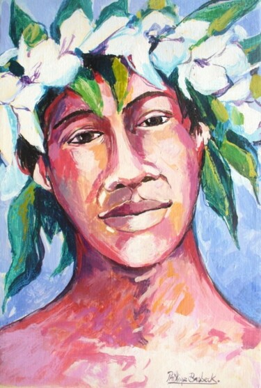 Peinture intitulée ""Jeune tahitien "" par Philippe Brobeck, Œuvre d'art originale, Acrylique