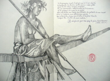 Рисунок под названием ""A toi le piroguier"" - Philippe Brobeck, Подлинное произведение искусства, Карандаш