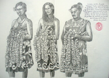 Drawing titled "" Les colliers "" by Philippe Brobeck, Original Artwork, Pencil