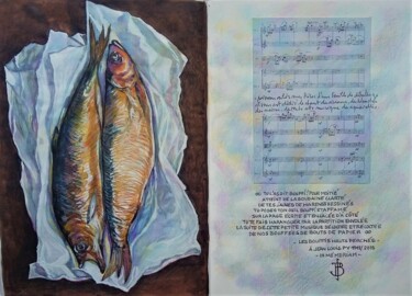 Schilderij getiteld ""Les bouffis hauts…" door Philippe Brobeck, Origineel Kunstwerk, Gedicht