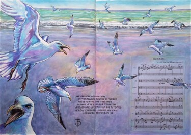 Malerei mit dem Titel "" Birds Calls"" von Philippe Brobeck, Original-Kunstwerk, Gedicht