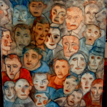 Painting titled "214 visages muets 5…" by Philippe Butto, Original Artwork, Gouache Mounted on Wood Stretcher frame