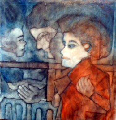 Painting titled "deux ectoplasmes s'…" by Philippe Butto, Original Artwork, Gouache Mounted on Wood Stretcher frame