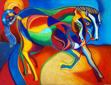 Painting titled "Chevaux Picasso" by Philippe Cadet, Original Artwork, Pastel