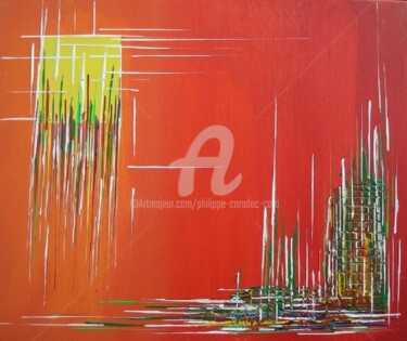 Painting titled "VILLE ROUGE" by Caradec Philippe (CARA), Original Artwork, Oil
