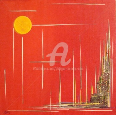 Peinture intitulée "VILLE Nouvelle Rouge" par Caradec Philippe (CARA), Œuvre d'art originale, Acrylique