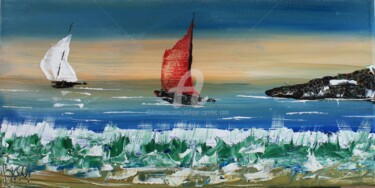 Painting titled ""VOILE ROUGE" by Caradec Philippe (CARA), Original Artwork, Oil