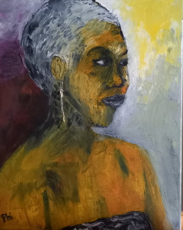 Painting titled "Buste de femme 5" by Philippe Charmasson, Original Artwork, Oil Mounted on Wood Stretcher frame