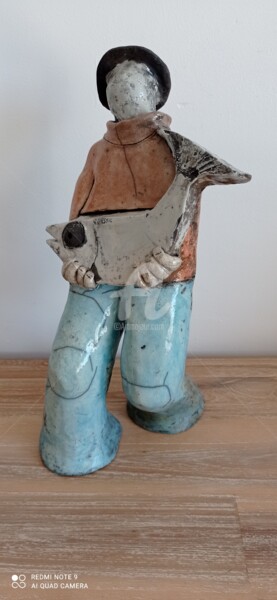 Sculpture intitulée "Pêcheur" par Philippe Coeurdevey, Œuvre d'art originale, Argile