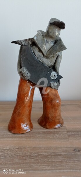 Sculpture intitulée "Pêcheur à casquette" par Philippe Coeurdevey, Œuvre d'art originale, Argile