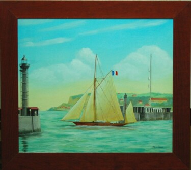 Peinture intitulée "Petit yacht au Havr…" par Philippe Conrad, Œuvre d'art originale