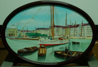 Pintura intitulada "Les yachts au Bassi…" por Philippe Conrad, Obras de arte originais